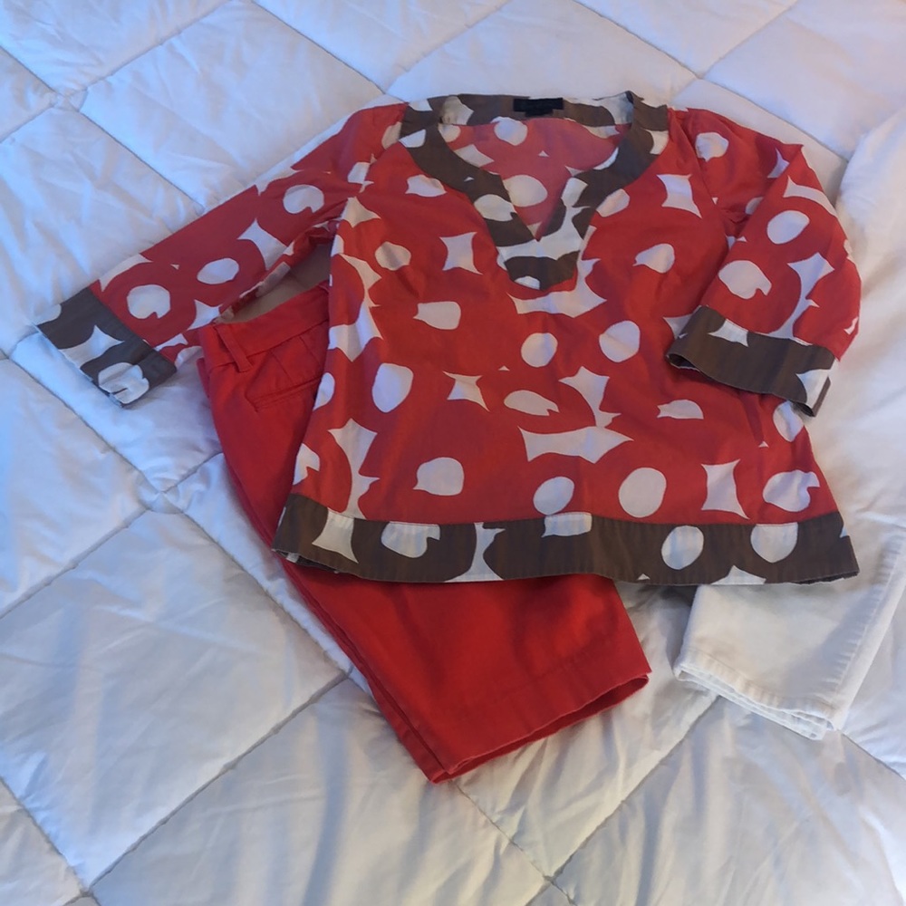 Boden Coral Red & Brown Print Tunic Top - Picture 5 of 13